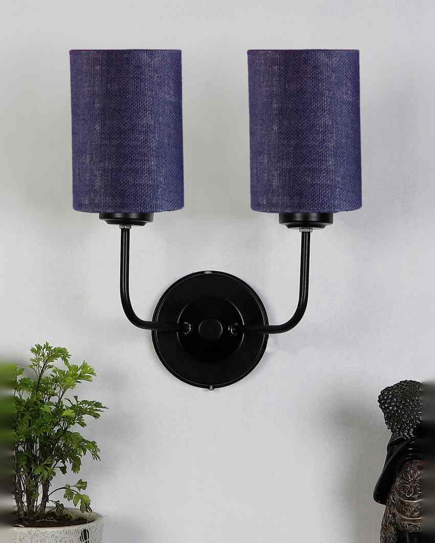 Sophisticated Jute Wall Dual Lamp Iron Base | Set of 2 | 4 x 12 x 14 inches