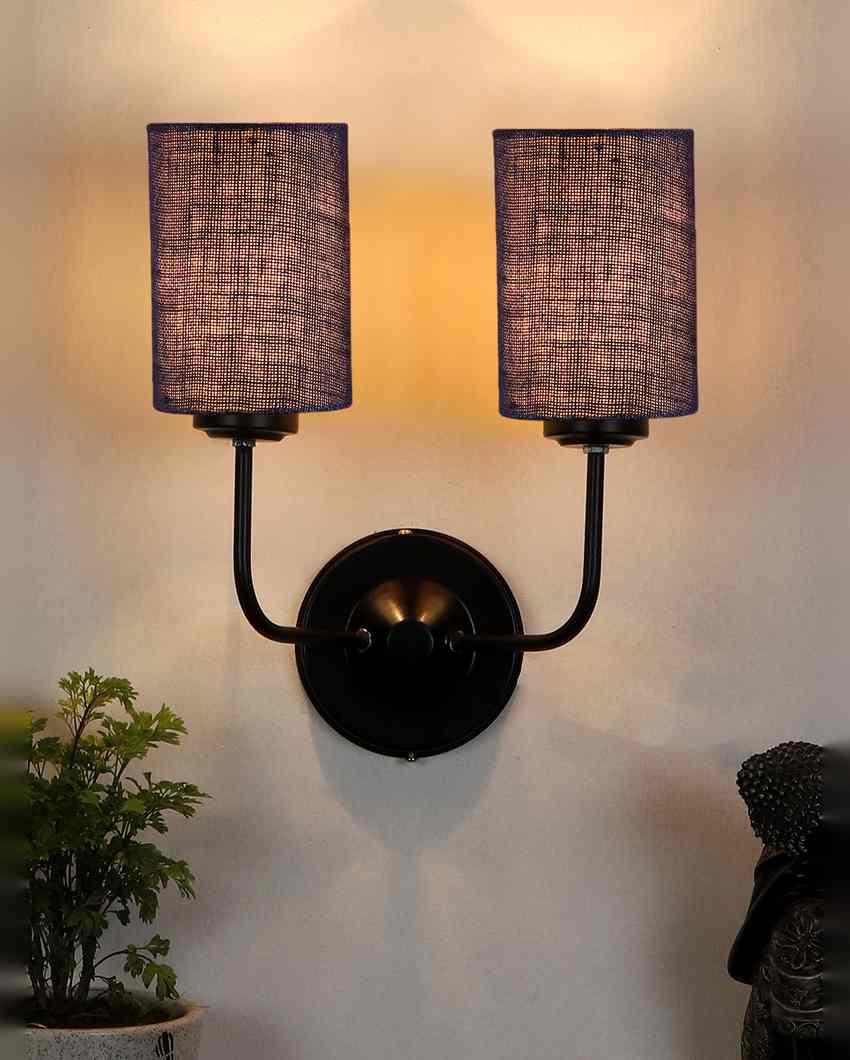 Sophisticated Jute Wall Dual Lamp Iron Base | Set of 2 | 4 x 12 x 14 inches