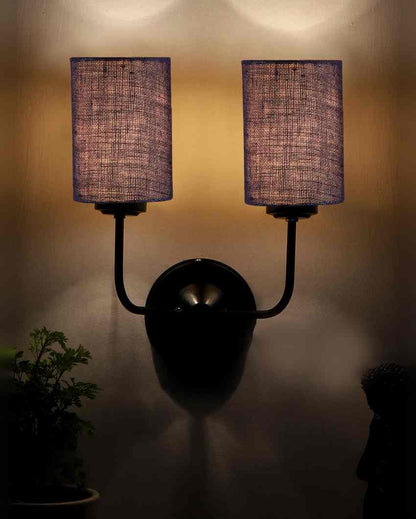 Sophisticated Jute Wall Dual Lamp Iron Base | Set of 2 | 4 x 12 x 14 inches