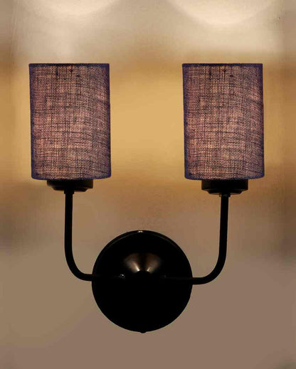 Sophisticated Jute Wall Dual Lamp Iron Base | Set of 2 | 4 x 12 x 14 inches