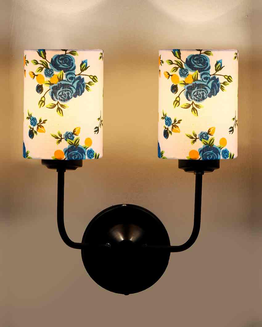 Elegant Cotton Shade Wall Mounted Dual Lamp With Iron Base | Set of 2 | 4 x 12 x 14 inches