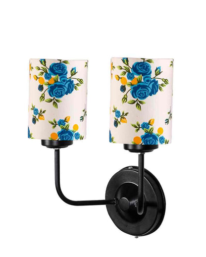 Elegant Cotton Shade Wall Mounted Dual Lamp With Iron Base | Set of 2 | 4 x 12 x 14 inches