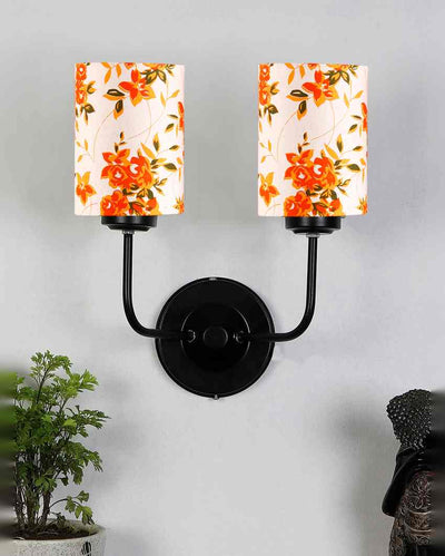 Chic Modern Cotton Shade Wall Mounted Dual Lamp with Iron Base | Set of 2 | 4 x 12 x 14 inches