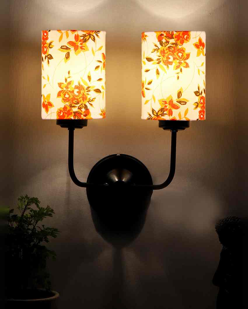 Chic Modern Cotton Shade Wall Mounted Dual Lamp with Iron Base | Set of 2 | 4 x 12 x 14 inches