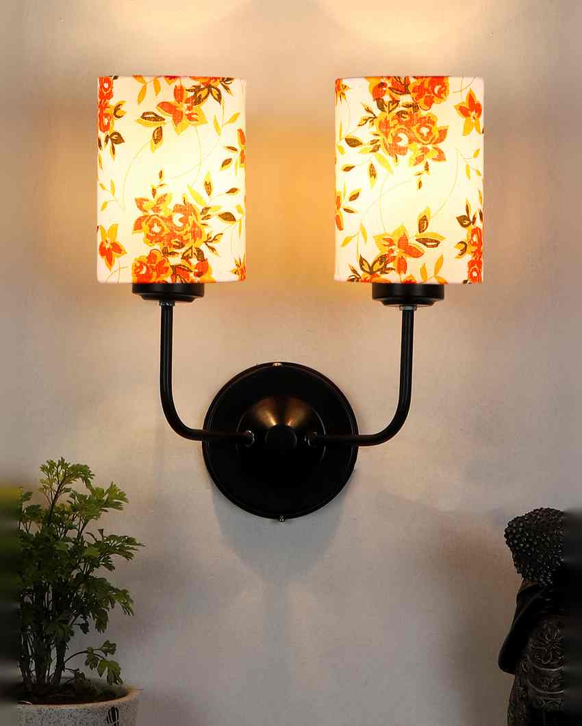 Chic Modern Cotton Shade Wall Mounted Dual Lamp with Iron Base | Set of 2 | 4 x 12 x 14 inches