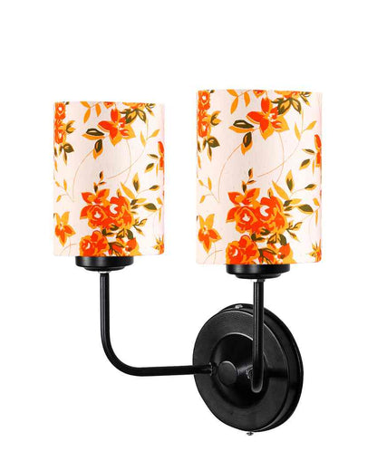 Chic Modern Cotton Shade Wall Mounted Dual Lamp with Iron Base | Set of 2 | 4 x 12 x 14 inches