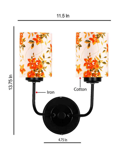 Chic Modern Cotton Shade Wall Mounted Dual Lamp with Iron Base | Set of 2 | 4 x 12 x 14 inches