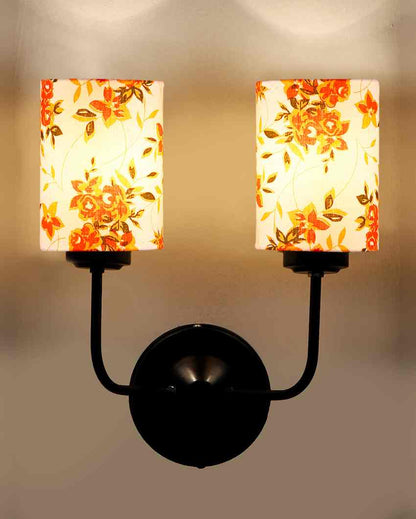 Chic Modern Cotton Shade Wall Mounted Dual Lamp with Iron Base | Set of 2 | 4 x 12 x 14 inches