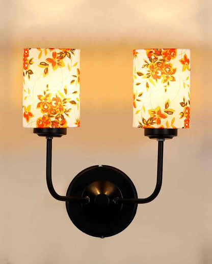 Chic Modern Cotton Shade Wall Mounted Dual Lamp with Iron Base | Set of 2 | 4 x 12 x 14 inches