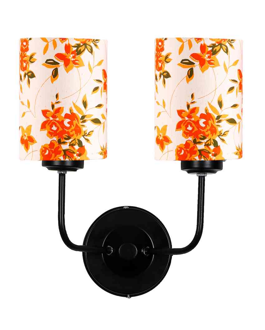 Chic Modern Cotton Shade Wall Mounted Dual Lamp with Iron Base | Set of 2 | 4 x 12 x 14 inches