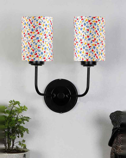 Simple Cotton Shade Wall Mounted Dual Lamp With Iron Base | Set of 2 | 4 x 12 x 14 inches