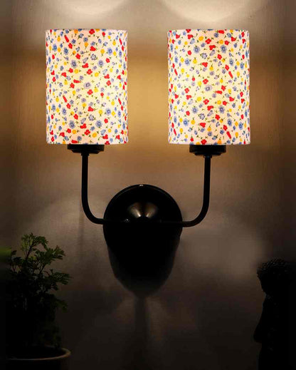 Simple Cotton Shade Wall Mounted Dual Lamp With Iron Base | Set of 2 | 4 x 12 x 14 inches