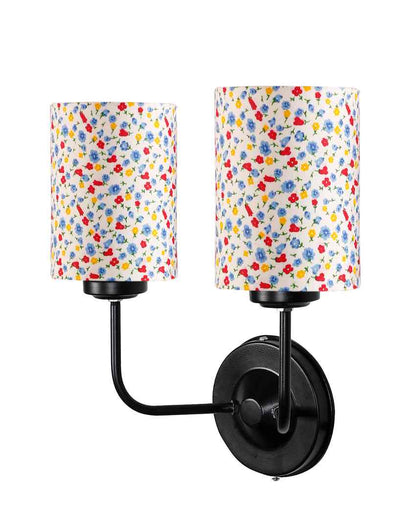 Simple Cotton Shade Wall Mounted Dual Lamp With Iron Base | Set of 2 | 4 x 12 x 14 inches