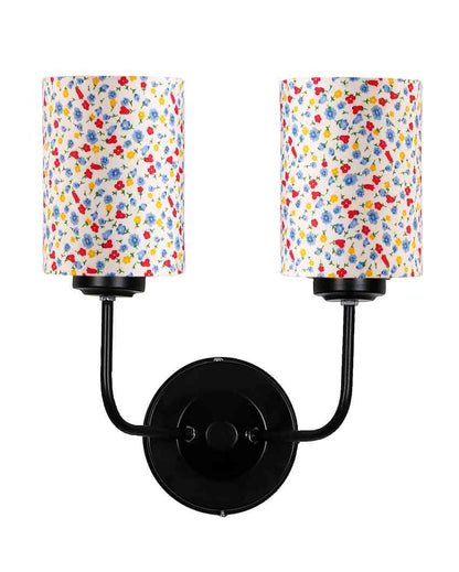 Simple Cotton Shade Wall Mounted Dual Lamp With Iron Base | Set of 2 | 4 x 12 x 14 inches