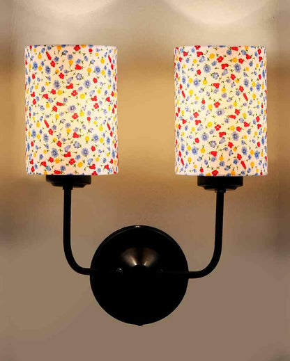 Simple Cotton Shade Wall Mounted Dual Lamp With Iron Base | Set of 2 | 4 x 12 x 14 inches