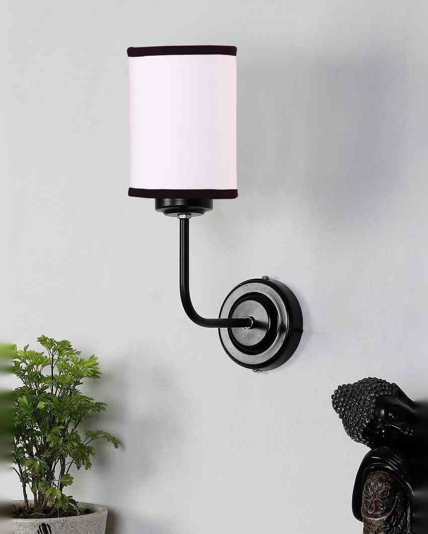 Stylish White & Black Cotton Wall Mounted Lamp Iron Base | 7 x 4 x 12 inches