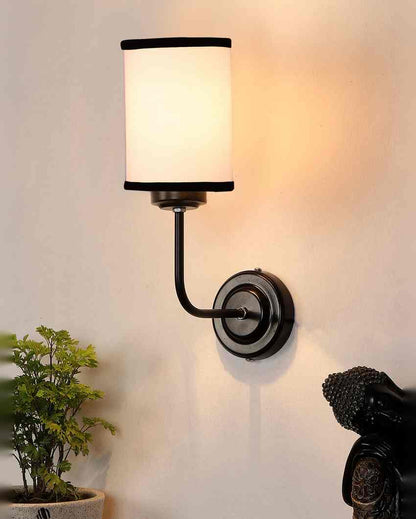 Stylish White & Black Cotton Wall Mounted Lamp Iron Base | 7 x 4 x 12 inches