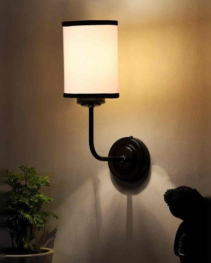 Stylish White & Black Cotton Wall Mounted Lamp Iron Base | 7 x 4 x 12 inches