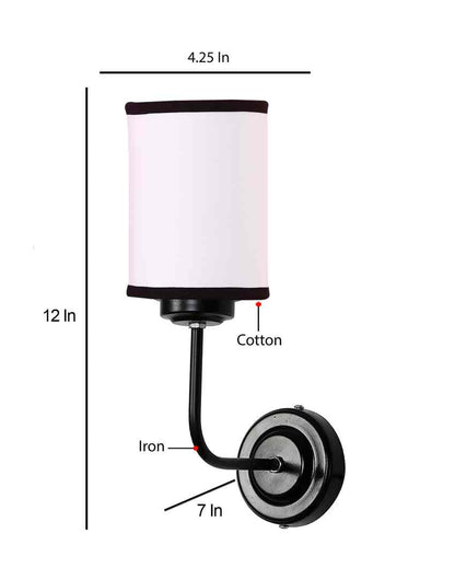 Stylish White & Black Cotton Wall Mounted Lamp Iron Base | 7 x 4 x 12 inches