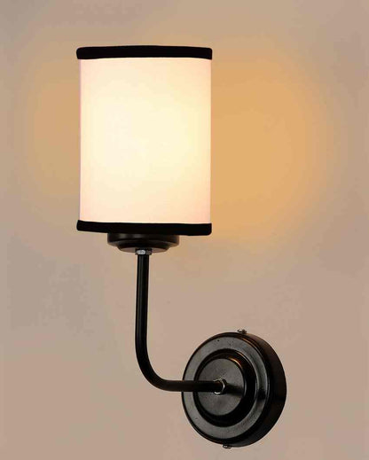 Stylish White & Black Cotton Wall Mounted Lamp Iron Base | 7 x 4 x 12 inches