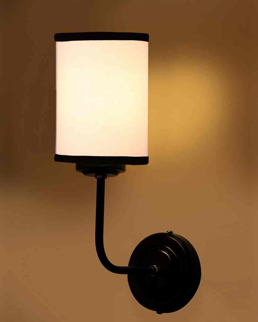 Stylish White & Black Cotton Wall Mounted Lamp Iron Base | 7 x 4 x 12 inches