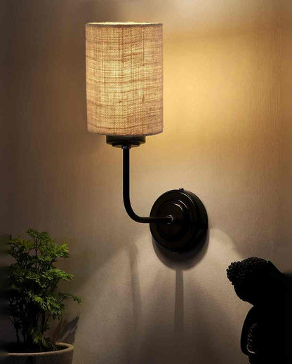 Natural Jute Wall Mounted Lamp Iron Base | 7 x 4 x 12 inches