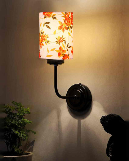 Elegant Refined Cotton Shade Wall Mounted Lamp With Iron Base | 7 x 4 x 12 inches