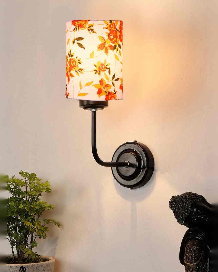 Elegant Refined Cotton Shade Wall Mounted Lamp With Iron Base | 7 x 4 x 12 inches