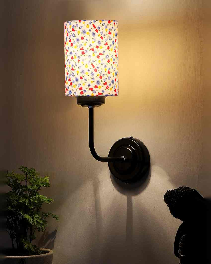 Sleek Cotton Shade Wall Mounted Lamp With Iron Base | 7 x 4 x 12 inches