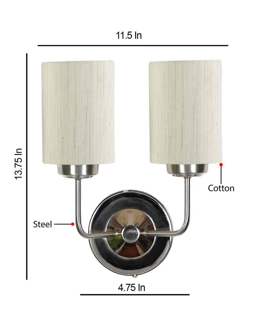 Classic Cotton Wall Mounted Dual Lamp with Steel Base | Set of 2 | 4 x 12 x 14 inches