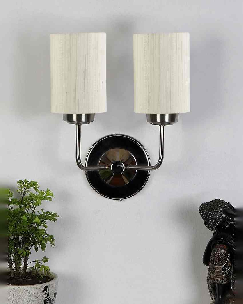 Classic Cotton Wall Mounted Dual Lamp with Steel Base | Set of 2 | 4 x 12 x 14 inches