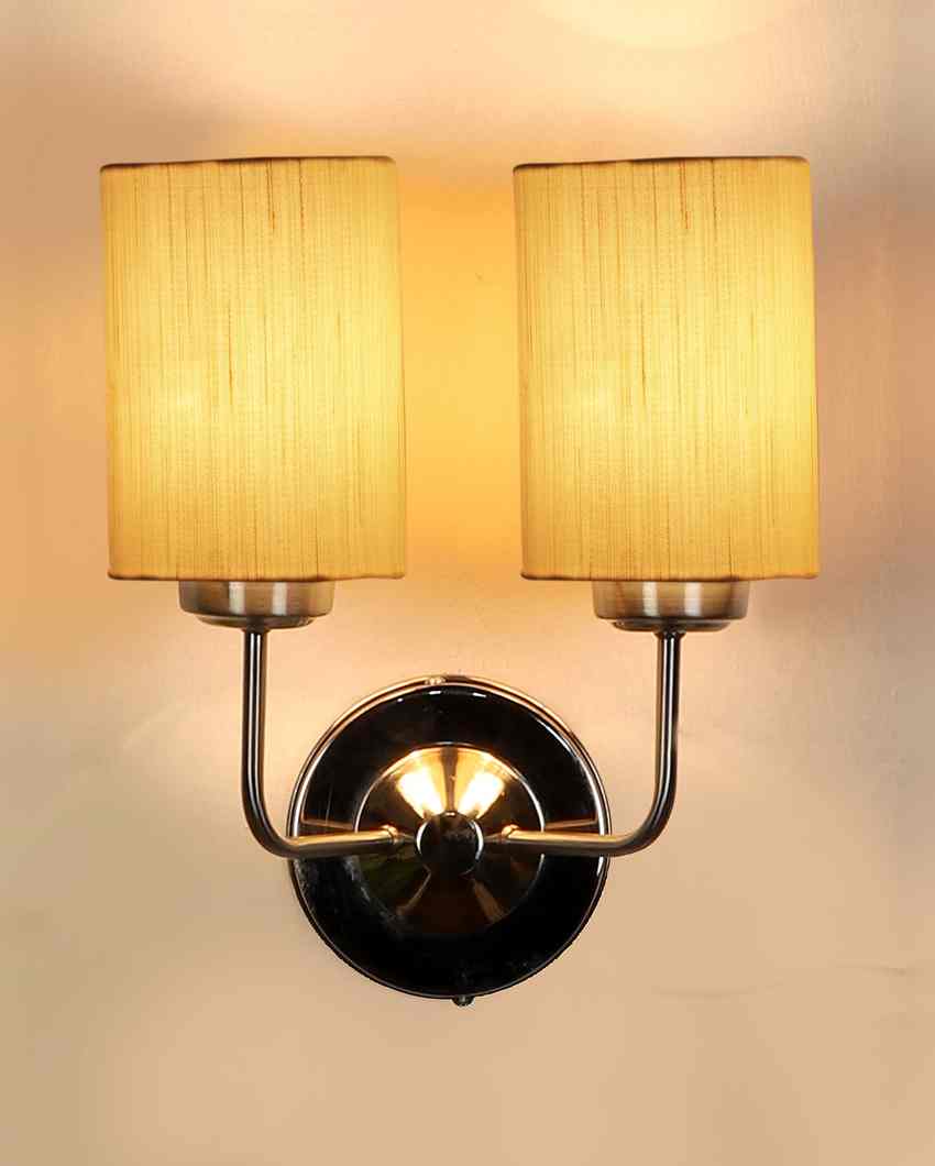 Classic Cotton Wall Mounted Dual Lamp with Steel Base | Set of 2 | 4 x 12 x 14 inches