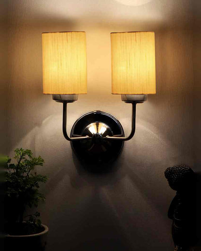 Classic Cotton Wall Mounted Dual Lamp with Steel Base | Set of 2 | 4 x 12 x 14 inches