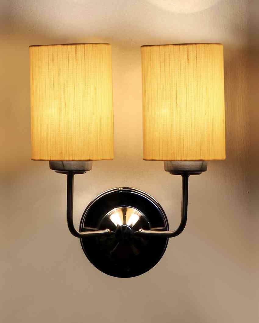 Classic Cotton Wall Mounted Dual Lamp with Steel Base | Set of 2 | 4 x 12 x 14 inches