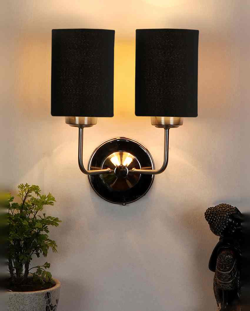 Classic Cotton Wall Mounted Dual Lamp with Steel Base | Set of 2 | 4 x 12 x 14 inches