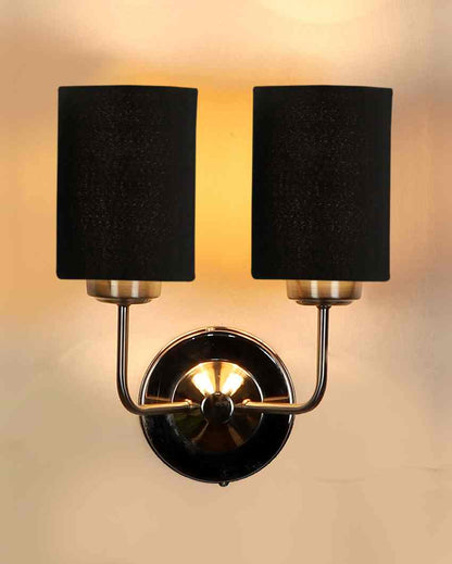 Classic Cotton Wall Mounted Dual Lamp with Steel Base | Set of 2 | 4 x 12 x 14 inches