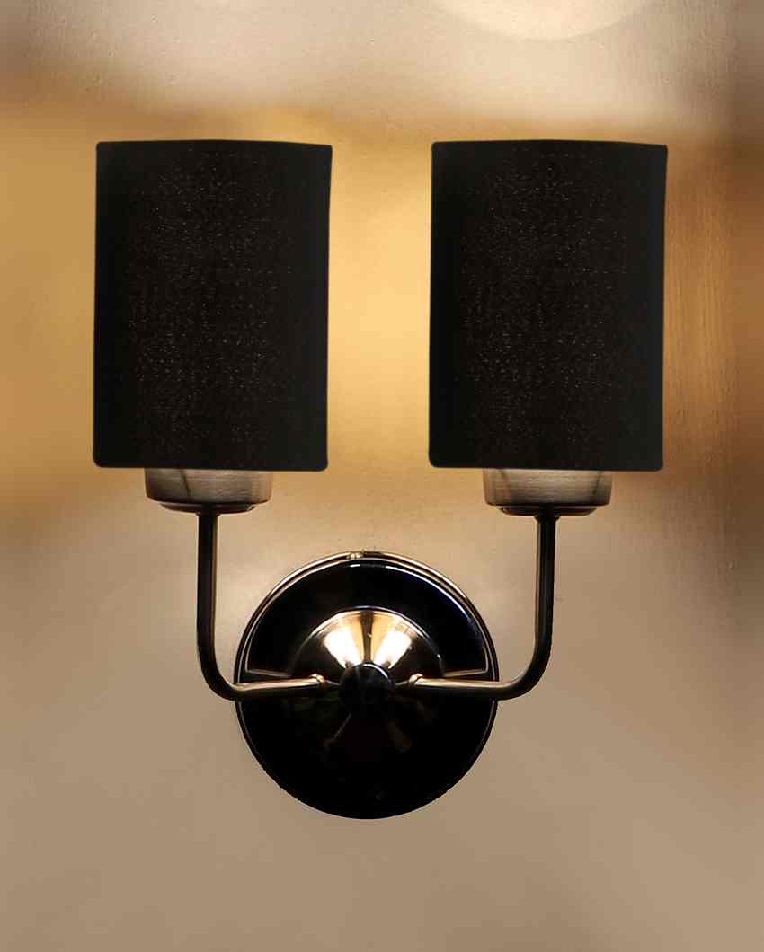 Classic Cotton Wall Mounted Dual Lamp with Steel Base | Set of 2 | 4 x 12 x 14 inches