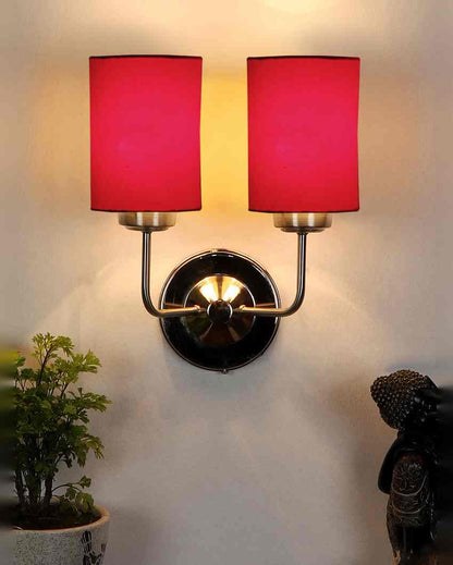 Classic Cotton Wall Mounted Dual Lamp with Steel Base | Set of 2 | 4 x 12 x 14 inches