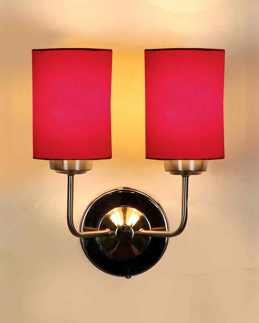 Classic Cotton Wall Mounted Dual Lamp with Steel Base | Set of 2 | 4 x 12 x 14 inches