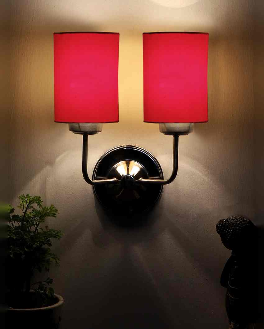 Classic Cotton Wall Mounted Dual Lamp with Steel Base | Set of 2 | 4 x 12 x 14 inches