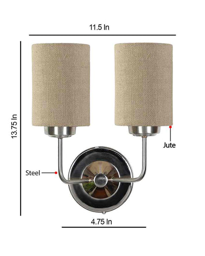 Classic Cotton Wall Mounted Dual Lamp with Steel Base | Set of 2 | 4 x 12 x 14 inches