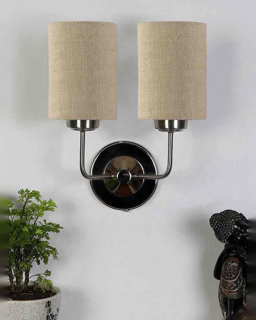 Classic Cotton Wall Mounted Dual Lamp with Steel Base | Set of 2 | 4 x 12 x 14 inches