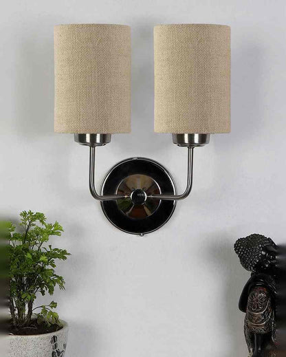 Classic Cotton Wall Mounted Dual Lamp with Steel Base | Set of 2 | 4 x 12 x 14 inches