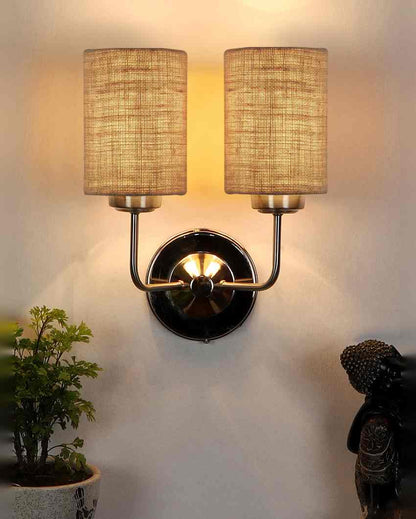 Classic Cotton Wall Mounted Dual Lamp with Steel Base | Set of 2 | 4 x 12 x 14 inches