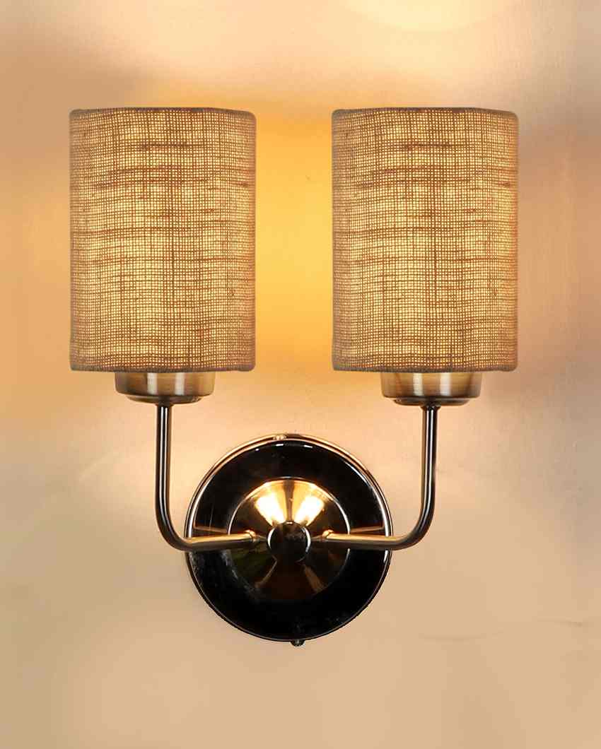 Classic Cotton Wall Mounted Dual Lamp with Steel Base | Set of 2 | 4 x 12 x 14 inches