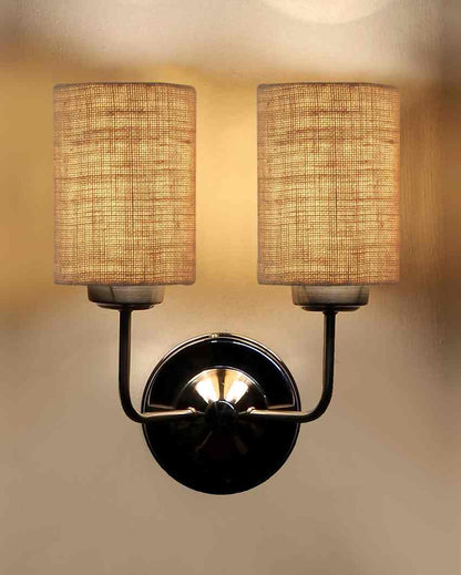 Classic Cotton Wall Mounted Dual Lamp with Steel Base | Set of 2 | 4 x 12 x 14 inches