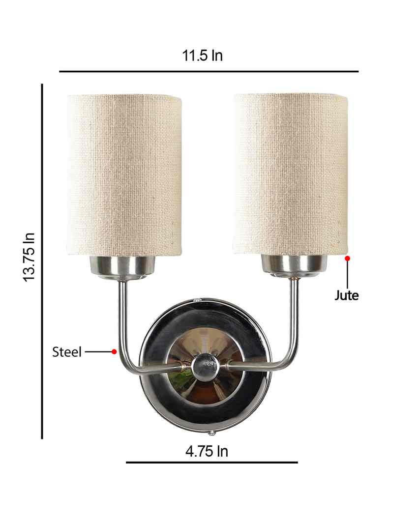 Classic Cotton Wall Mounted Dual Lamp with Steel Base | Set of 2 | 4 x 12 x 14 inches