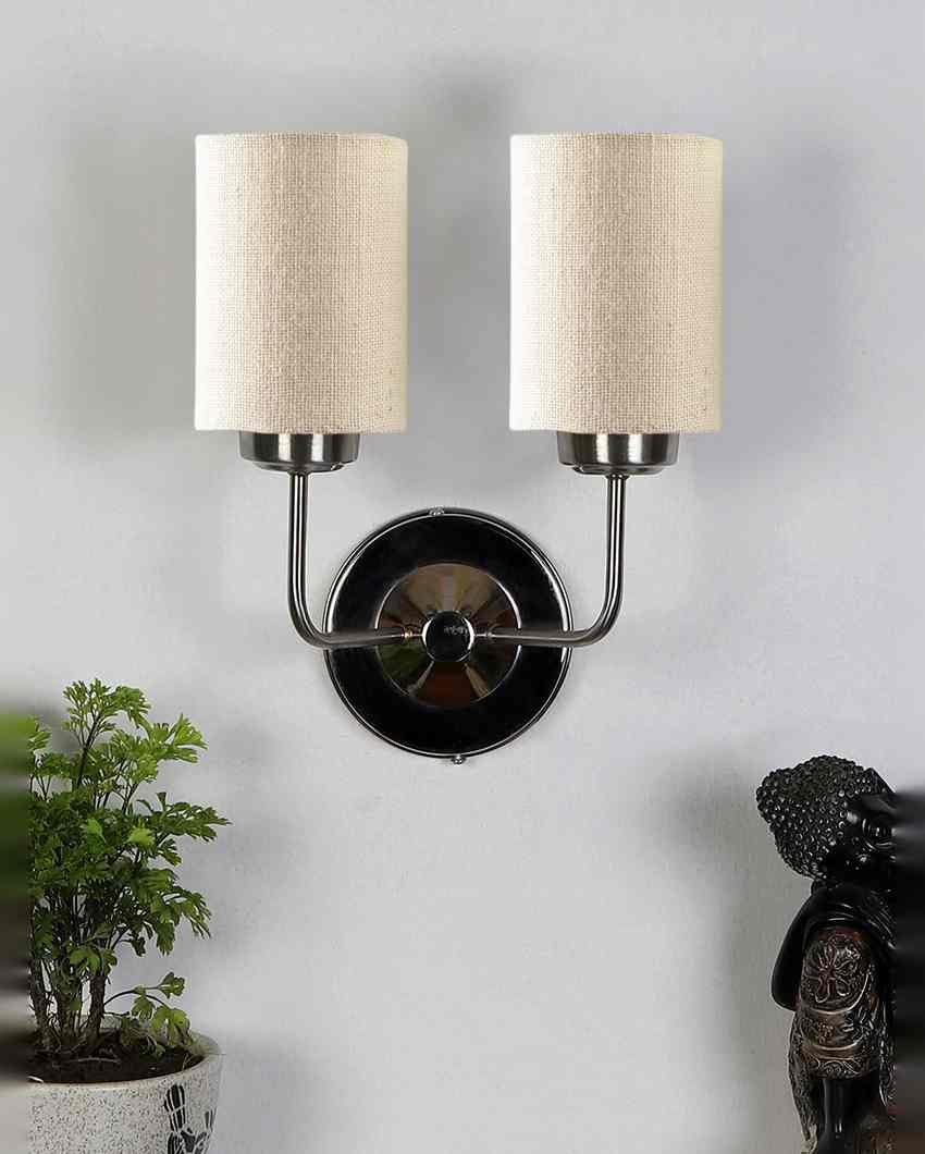 Classic Cotton Wall Mounted Dual Lamp with Steel Base | Set of 2 | 4 x 12 x 14 inches