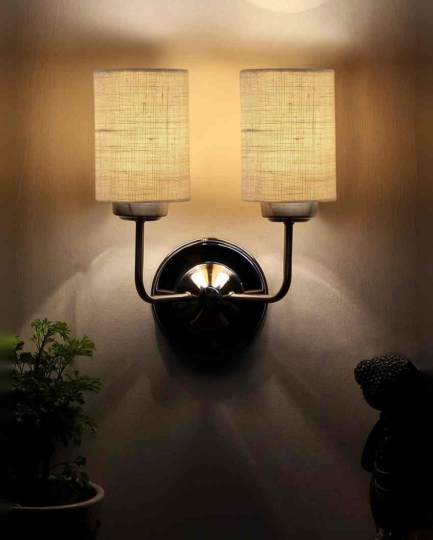 Classic Cotton Wall Mounted Dual Lamp with Steel Base | Set of 2 | 4 x 12 x 14 inches