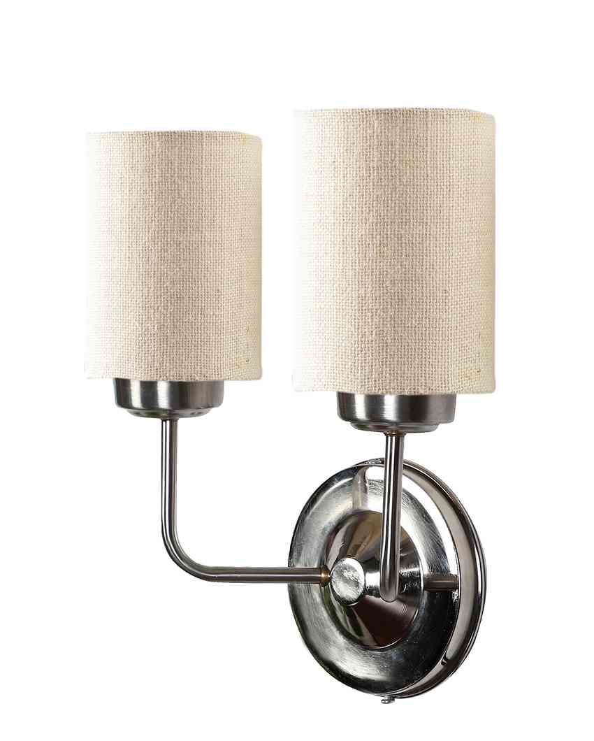 Classic Cotton Wall Mounted Dual Lamp with Steel Base | Set of 2 | 4 x 12 x 14 inches